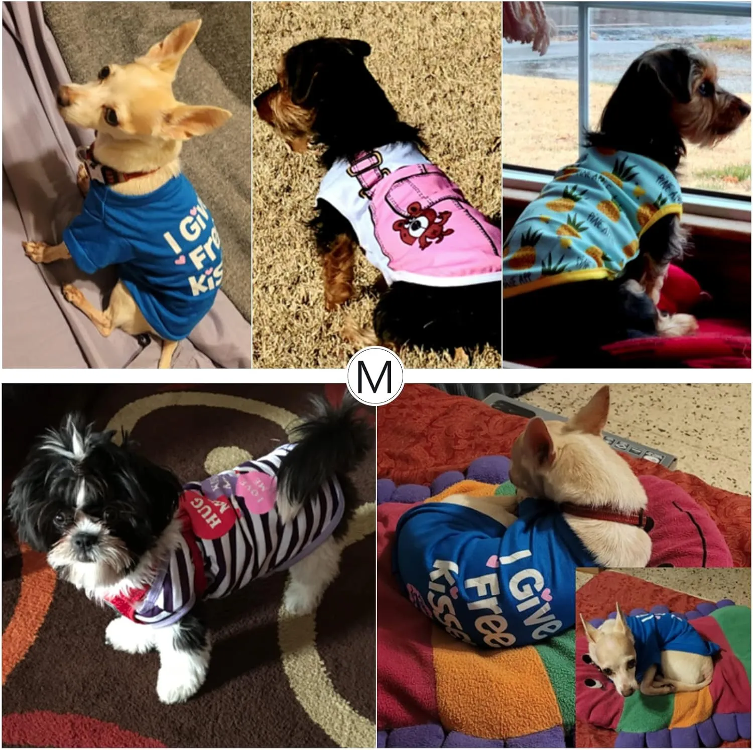 SATINIOR 6 Pcs Dog Clothes Printed Doggie Shirts Puppy T-Shirts Cute Pet Cotton Clothes Doggie Shirt for Small Medium Dog Apparel Summer Christmas(S)