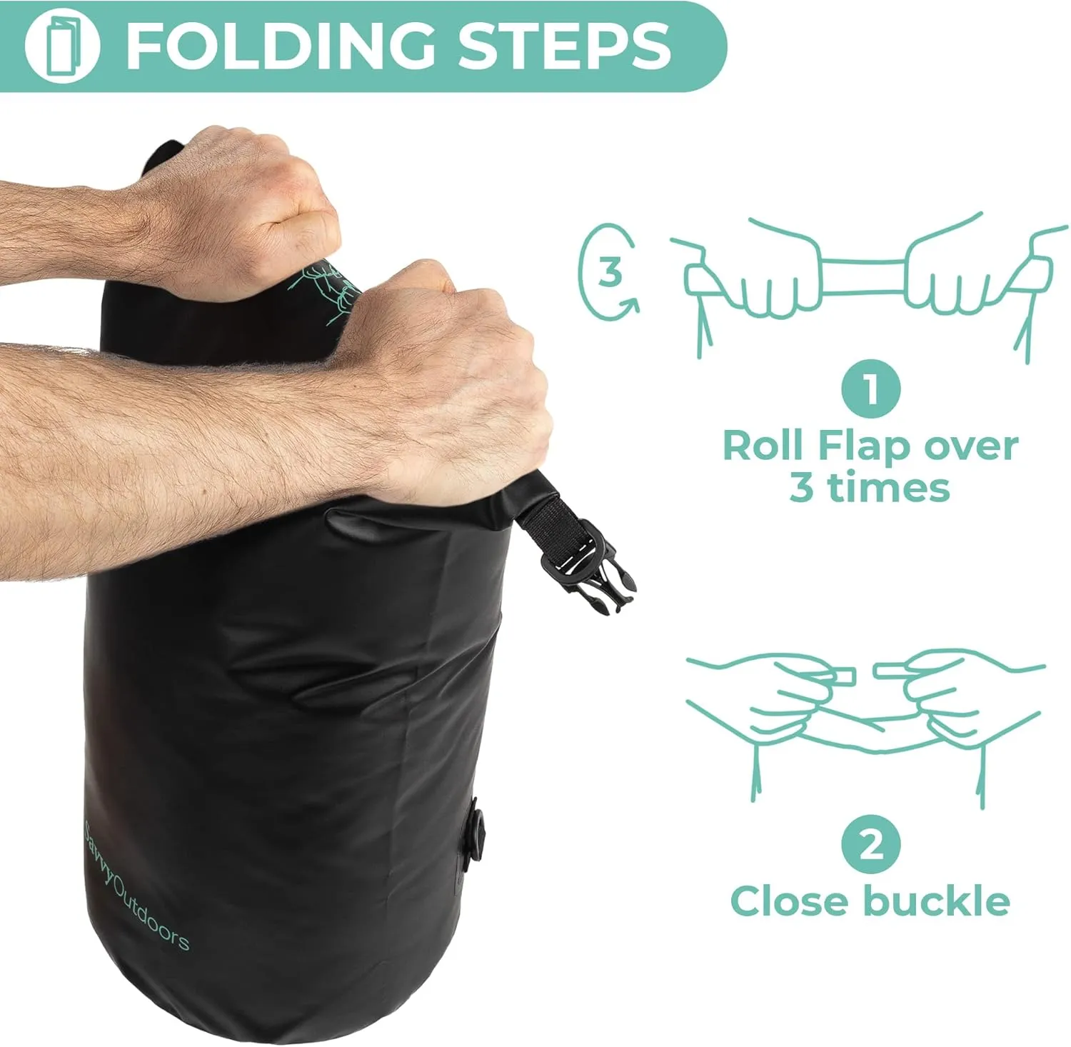 Savvy Outdoors Waterproof Dry Bag - Dry Bags for Food & Gear, Stuff Sacks for Backpacking and Camping Equipment, Waterproof Bag for Beach, Boating, Kayaking (20L, Black)