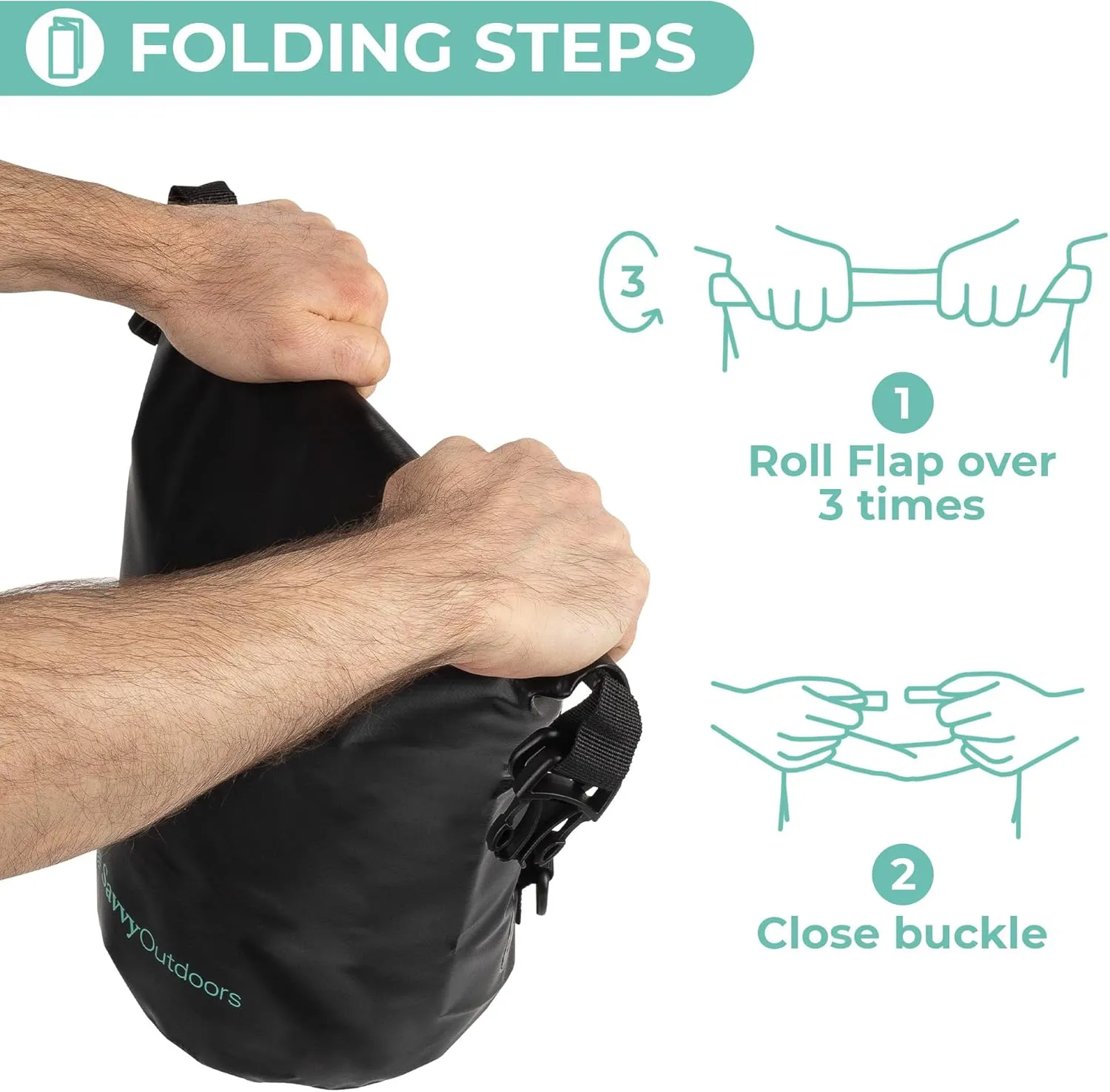 Savvy Outdoors Waterproof Dry Bag - Dry Bags for Food & Gear, Stuff Sacks for Backpacking and Camping Equipment, Waterproof Bag for Beach, Boating, Kayaking (5L, Black)