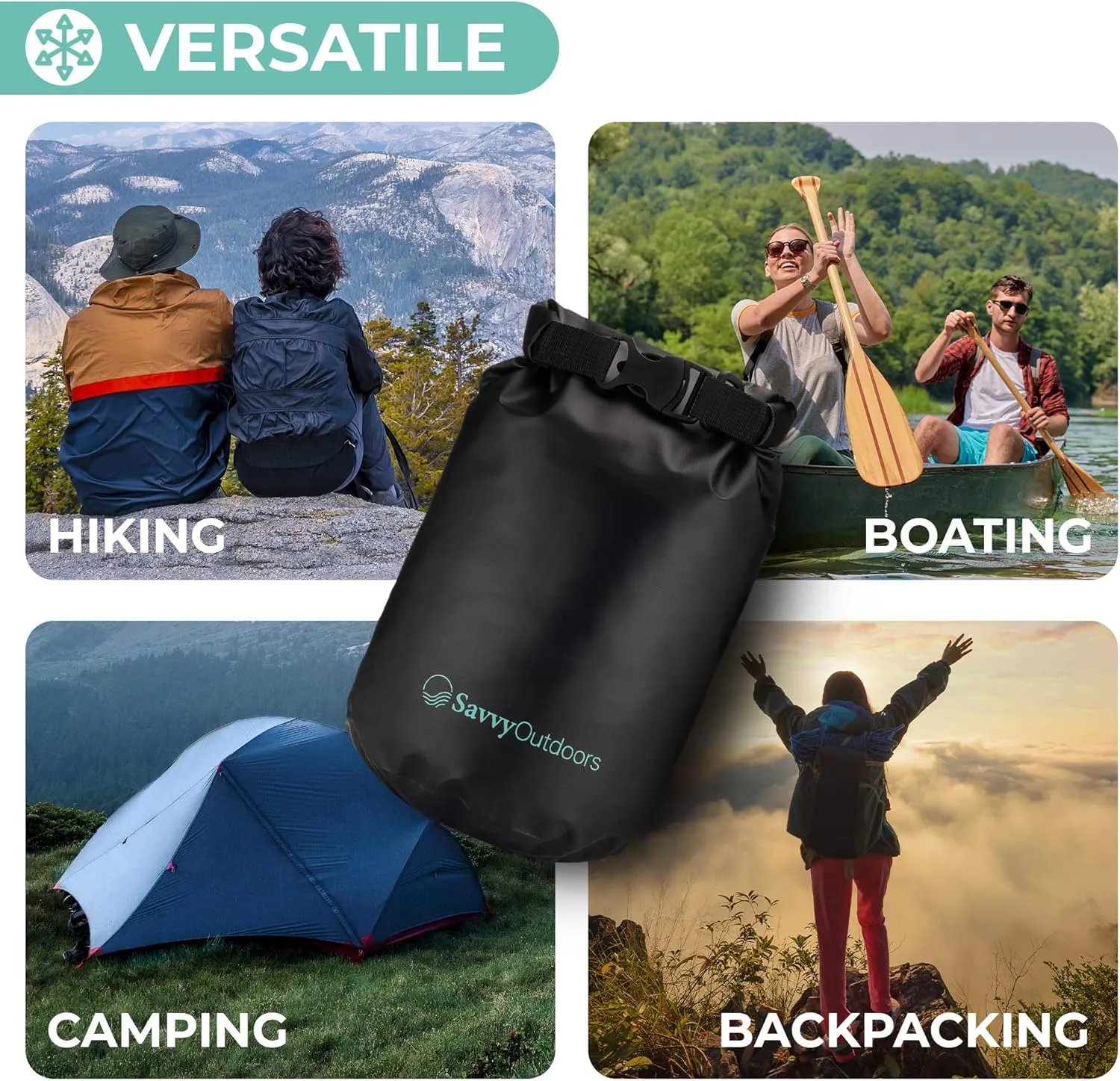 Savvy Outdoors Waterproof Dry Bag - Dry Bags for Food & Gear, Stuff Sacks for Backpacking and Camping Equipment, Waterproof Bag for Beach, Boating, Kayaking (5L, Black)