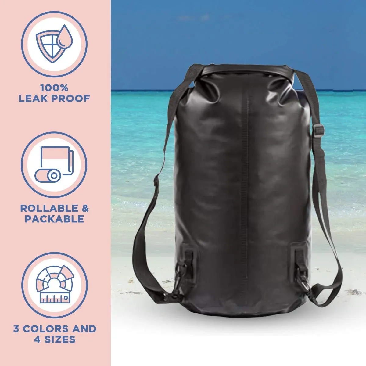 Savvy Outdoors Waterproof Dry Bag - Dry Bags for Food & Gear, Stuff Sacks for Backpacking and Camping Equipment, Waterproof Bag for Beach, Boating, Kayaking (5L, Black)