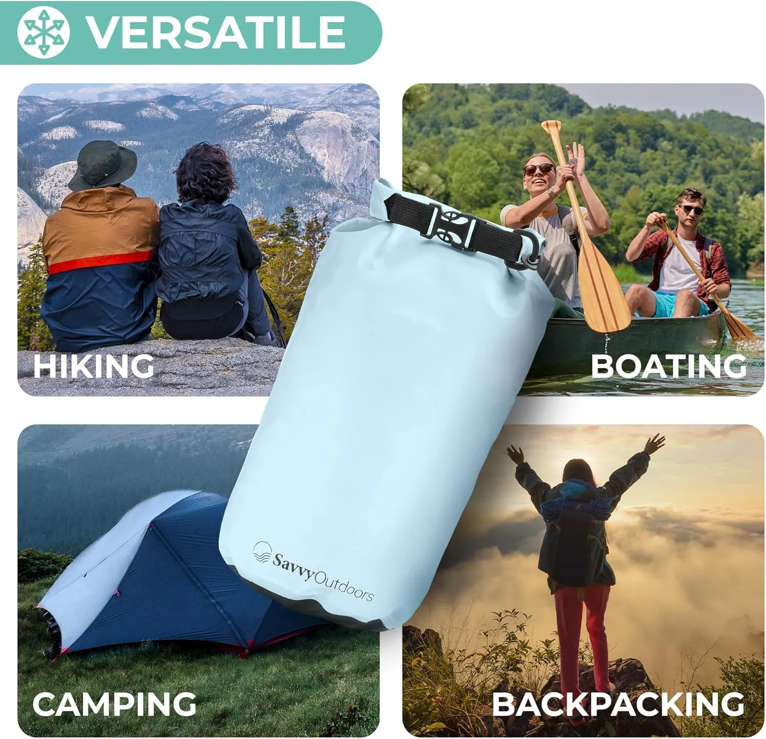 Savvy Outdoors Waterproof Dry Bag - Dry Bags for Food & Gear, Stuff Sacks for Backpacking and Camping Equipment, Waterproof Bag for Beach, Boating, Kayaking, Available in 5L, 10L, 20L, or 30L, Mint