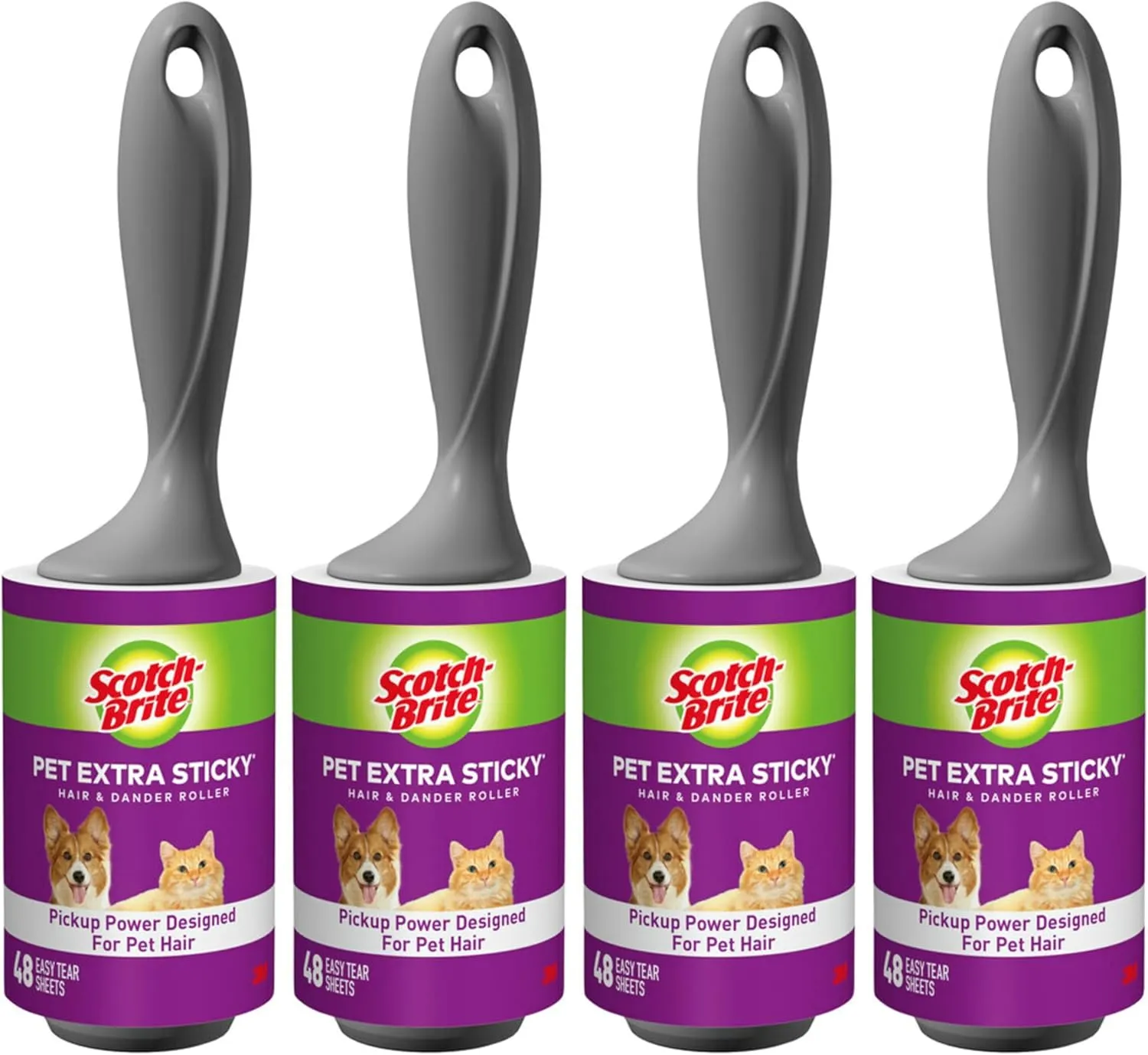 Scotch-Brite Pet Hair Pickup Extra Sticky Lint Roller, Designed for Removing Fur   Fluff on Couches, Clothes, Dog and Cat Beds, & More, 4 Pack, 192 Easy-Tear Adhesive Sheets Total