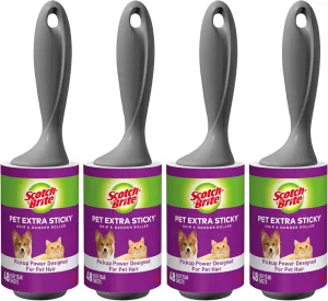 Scotch-Brite Pet Hair Pickup Extra Sticky Lint Roller, Designed for Removing Fur   Fluff on Couches, Clothes, Dog and Cat Beds, & More, 4 Pack, 192 Easy-Tear Adhesive Sheets Total