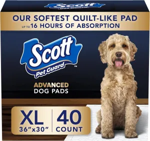 Scott Pet Guard Advanced Dog Pads - XL Dog Training Pee Pads - 16 Hour Absorbency & Odor Control - Softest Quilted - 30" x 36" - 40 Pack