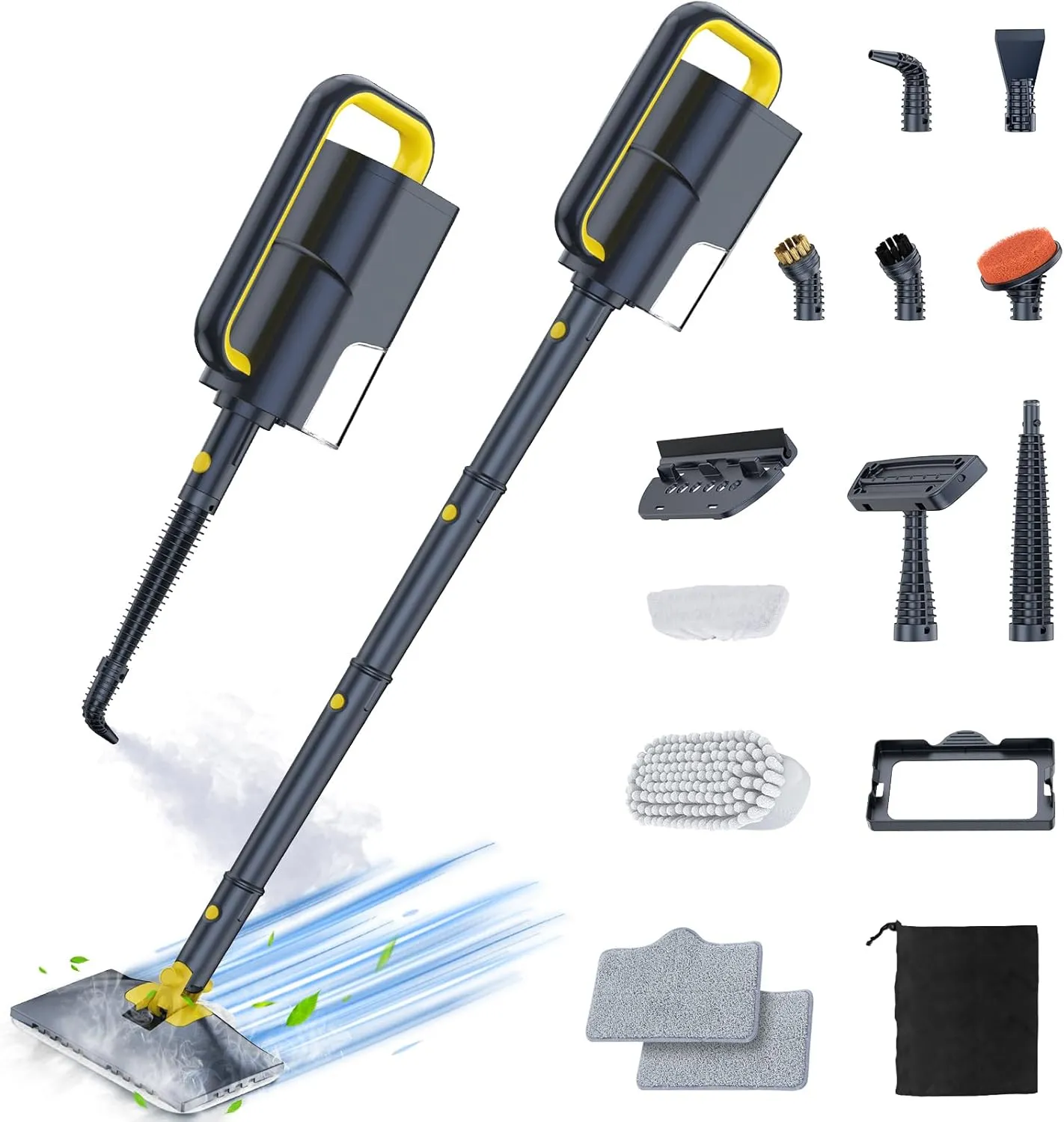 ScrubWiz Steam Mop Cleaner with Detachable Handheld Steamer, 10-in-1 Multi Accessories, Washable Microfiber Pads, 350ml and 2 Adjustable Levels for Cleaning Floor, Carpet, Tiles, and Grout, Gray