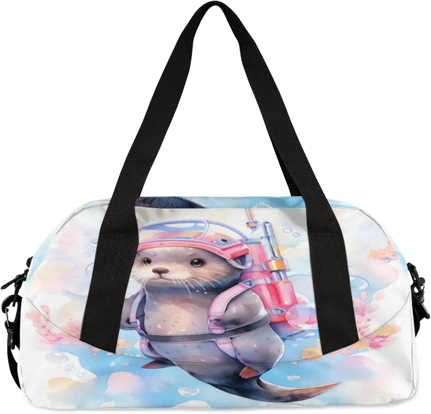 Sea Animal Otter Kids Duffel Bag Lightweight Waterproof Sports Gym Bag with Front Zipper Pocket Foldable Weekender Overnight Bag for School Practice Gymnastic Ballet