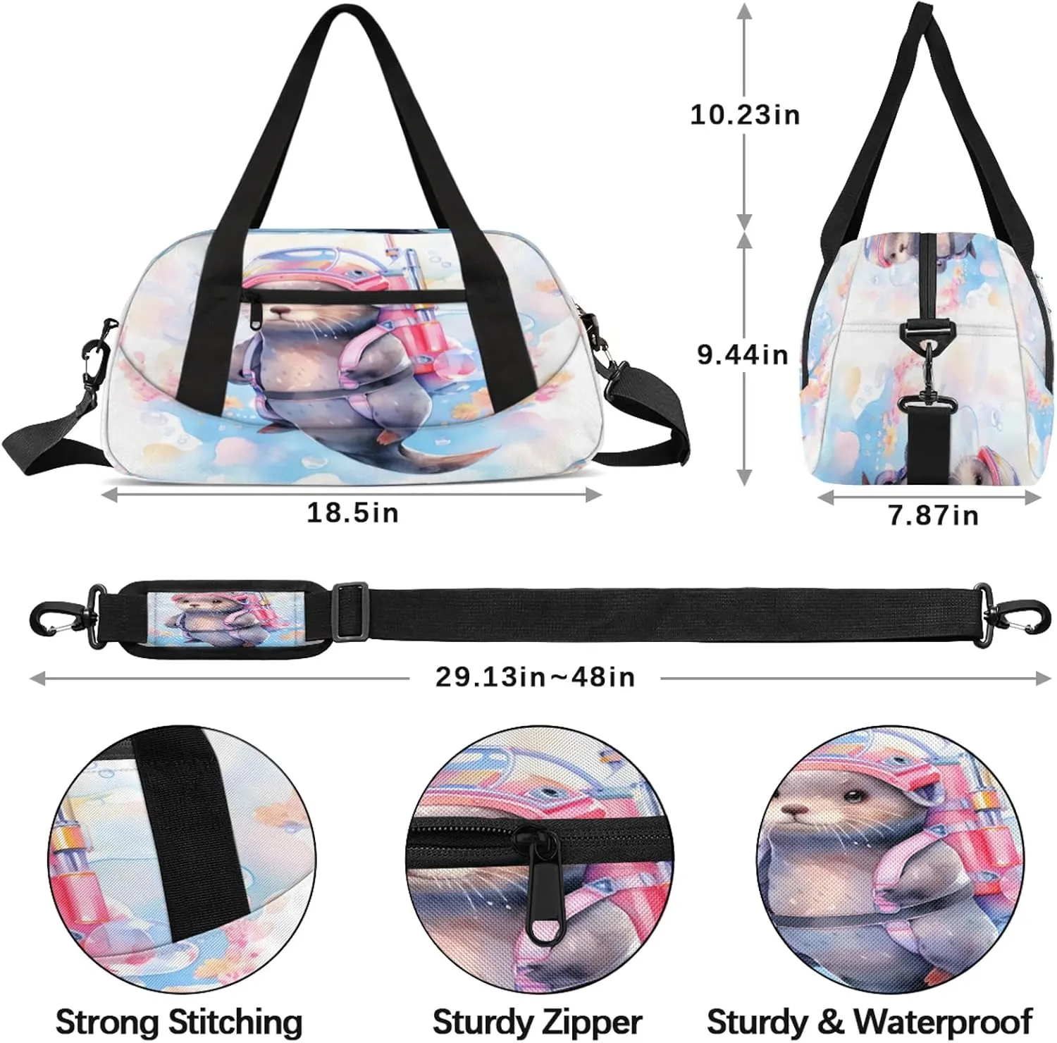 Sea Animal Otter Kids Duffel Bag Lightweight Waterproof Sports Gym Bag with Front Zipper Pocket Foldable Weekender Overnight Bag for School Practice Gymnastic Ballet