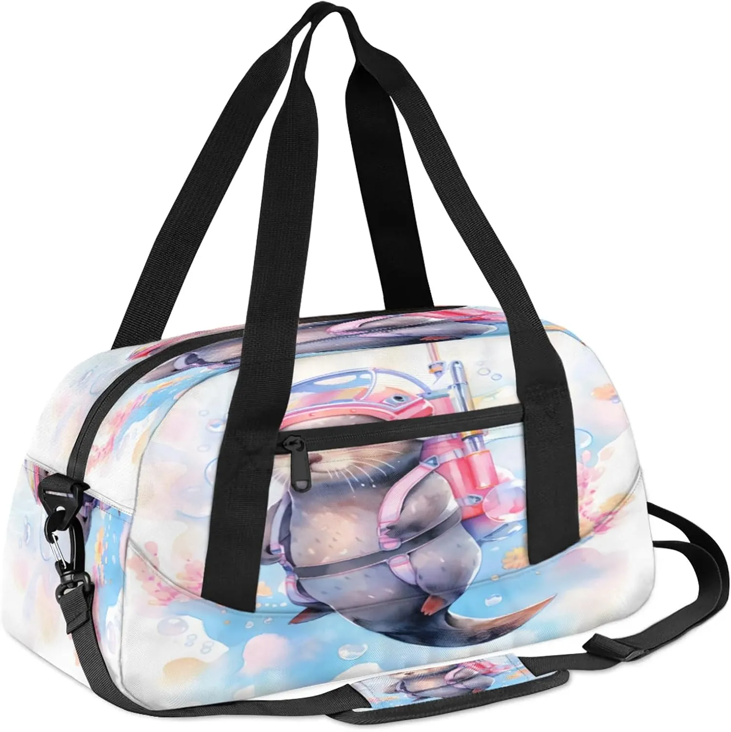 Sea Animal Otter Kids Duffel Bag Lightweight Waterproof Sports Gym Bag with Front Zipper Pocket Foldable Weekender Overnight Bag for School Practice Gymnastic Ballet