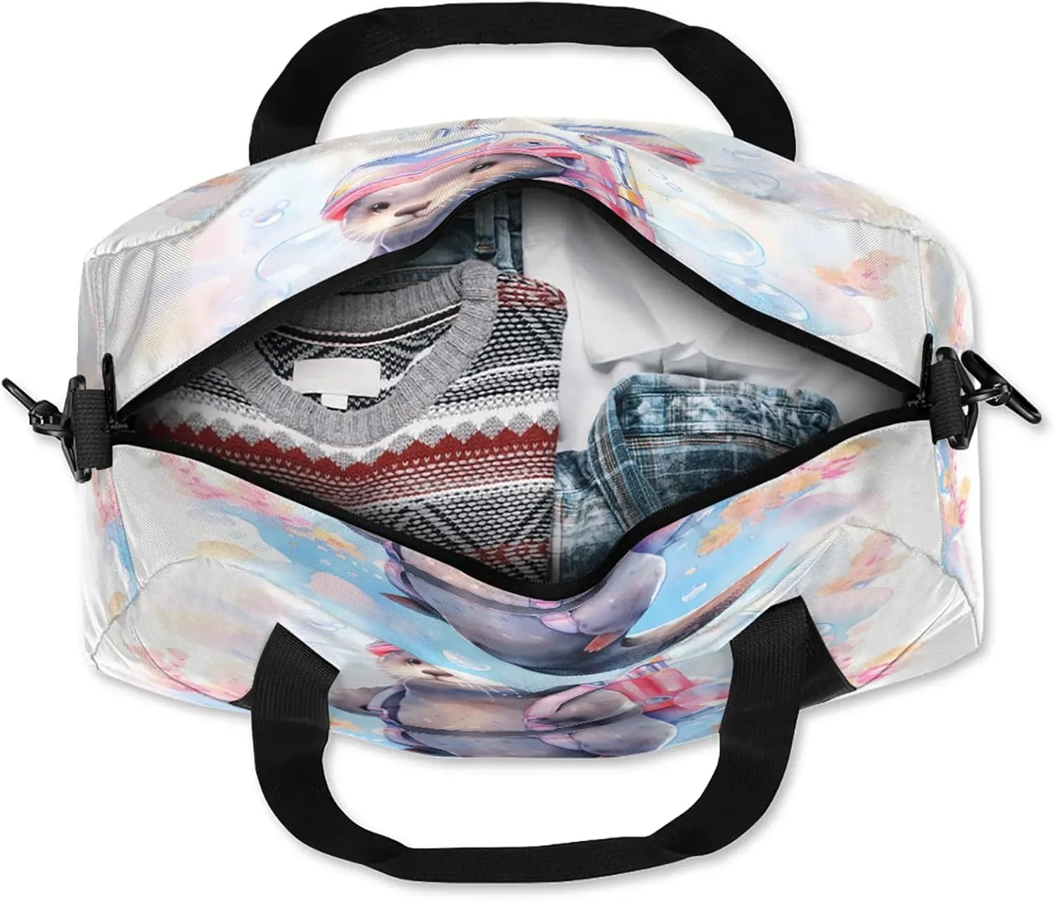 Sea Animal Otter Kids Duffel Bag Lightweight Waterproof Sports Gym Bag with Front Zipper Pocket Foldable Weekender Overnight Bag for School Practice Gymnastic Ballet