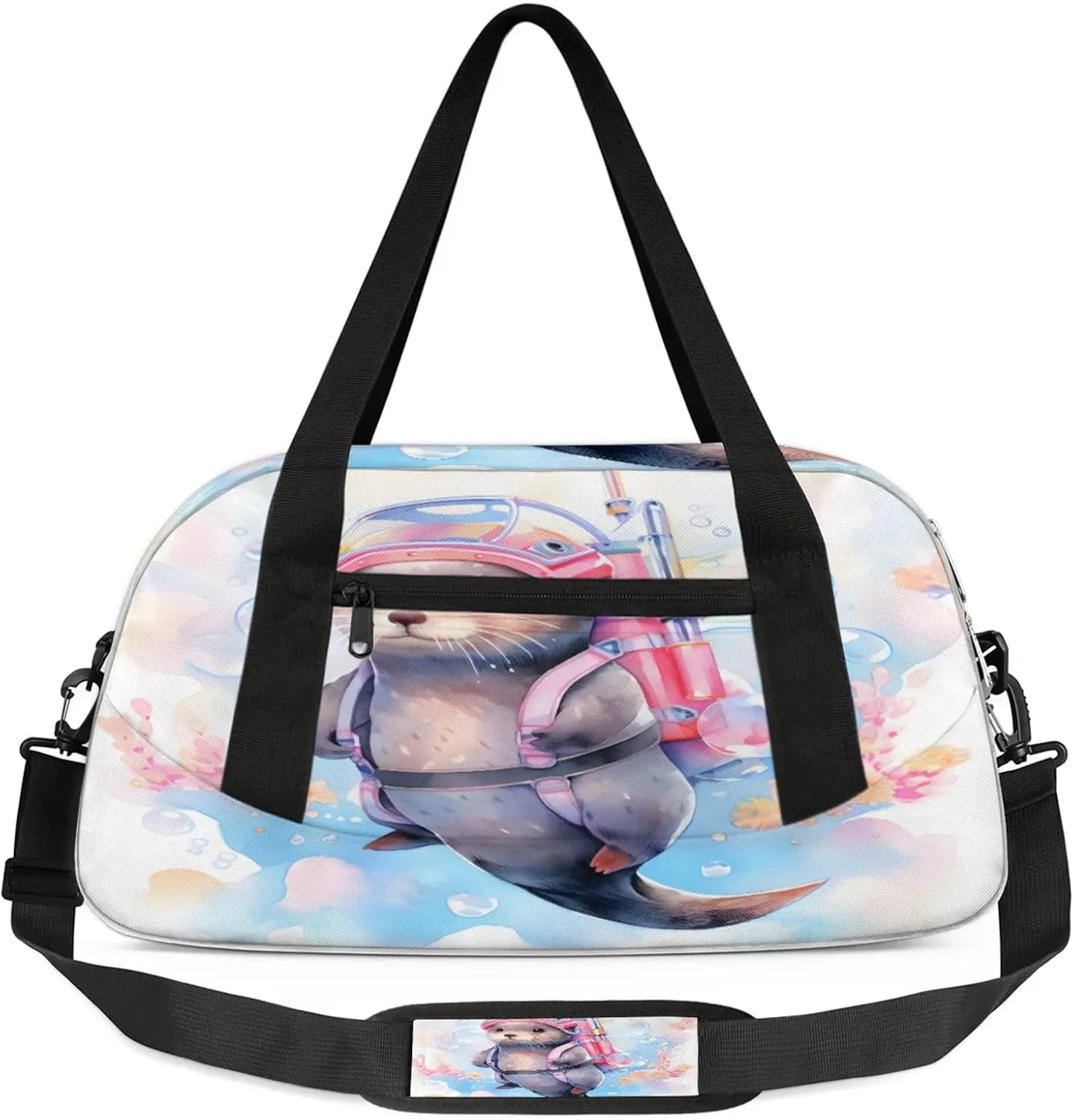 Sea Animal Otter Kids Duffel Bag Lightweight Waterproof Sports Gym Bag with Front Zipper Pocket Foldable Weekender Overnight Bag for School Practice Gymnastic Ballet