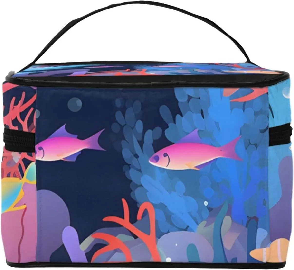 Sea Underwater Carol Makeup Bag Large Cosmetic Bag Travel Makeup Bag with Handle Toiletry Bag for Women Travel