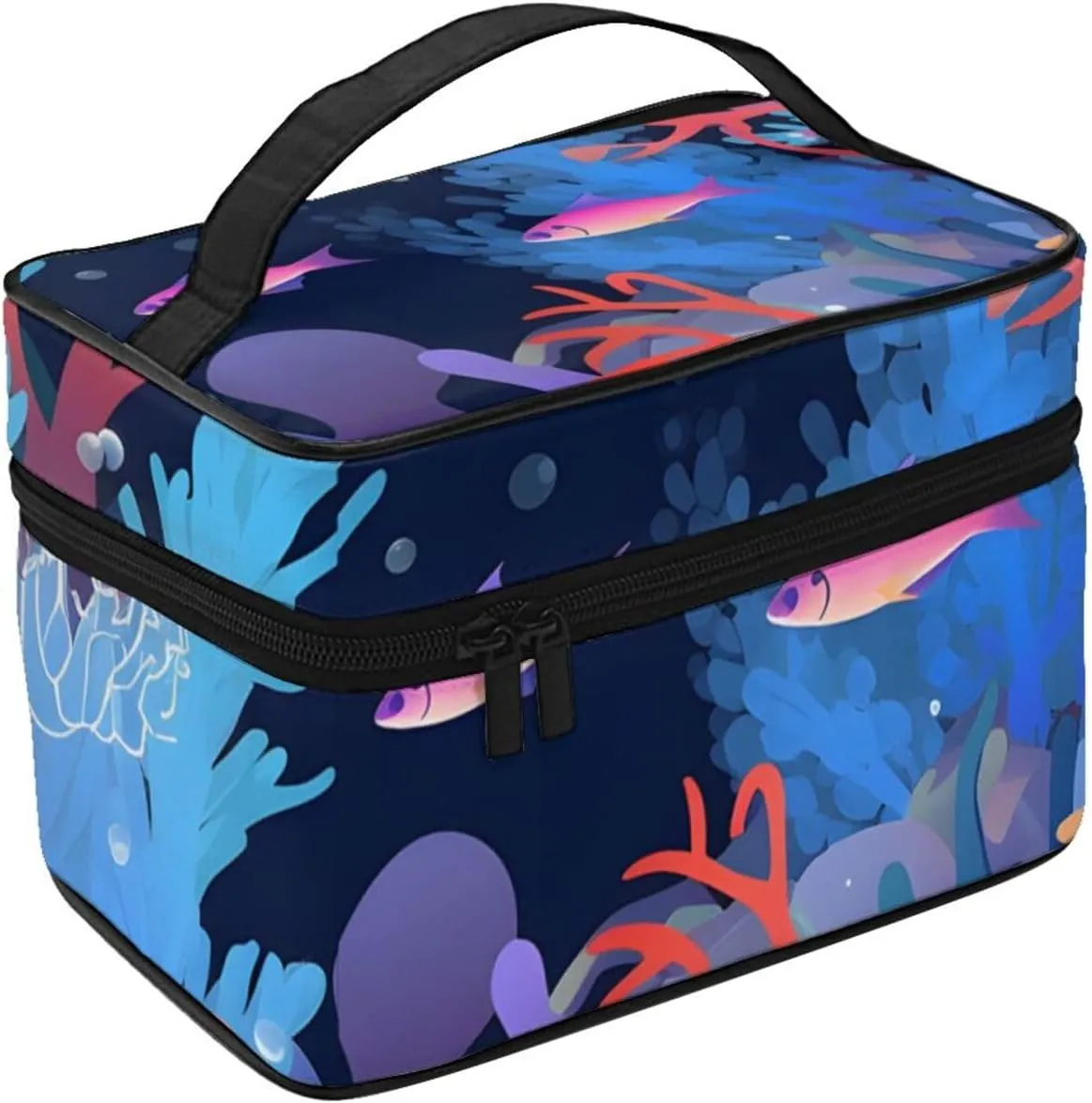 Sea Underwater Carol Makeup Bag Large Cosmetic Bag Travel Makeup Bag with Handle Toiletry Bag for Women Travel