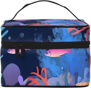 Sea Underwater Carol Makeup Bag Large Cosmetic Bag Travel Makeup Bag with Handle Toiletry Bag for Women Travel