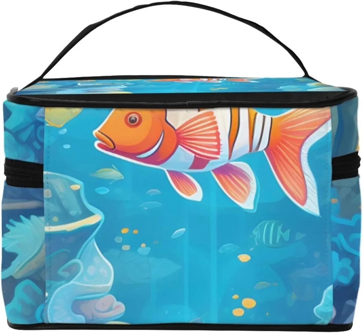 Sea World Carol Fish Makeup Bag Large Cosmetic Bag Travel Makeup Bag with Handle Toiletry Bag for Women Travel