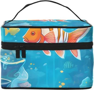 Sea World Carol Fish Makeup Bag Large Cosmetic Bag Travel Makeup Bag with Handle Toiletry Bag for Women Travel
