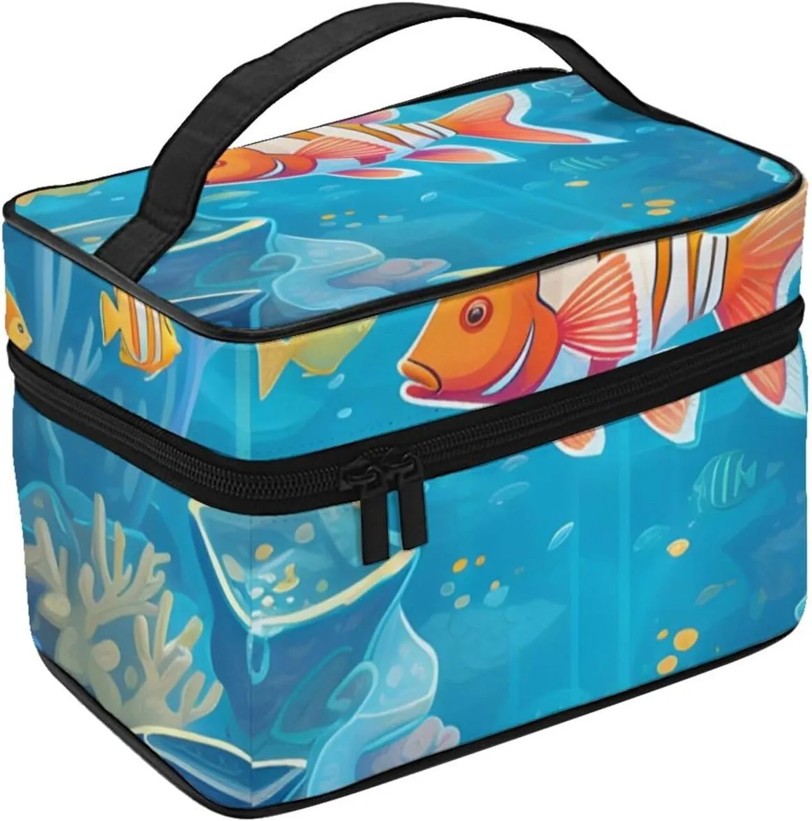Sea World Carol Fish Makeup Bag Large Cosmetic Bag Travel Makeup Bag with Handle Toiletry Bag for Women Travel