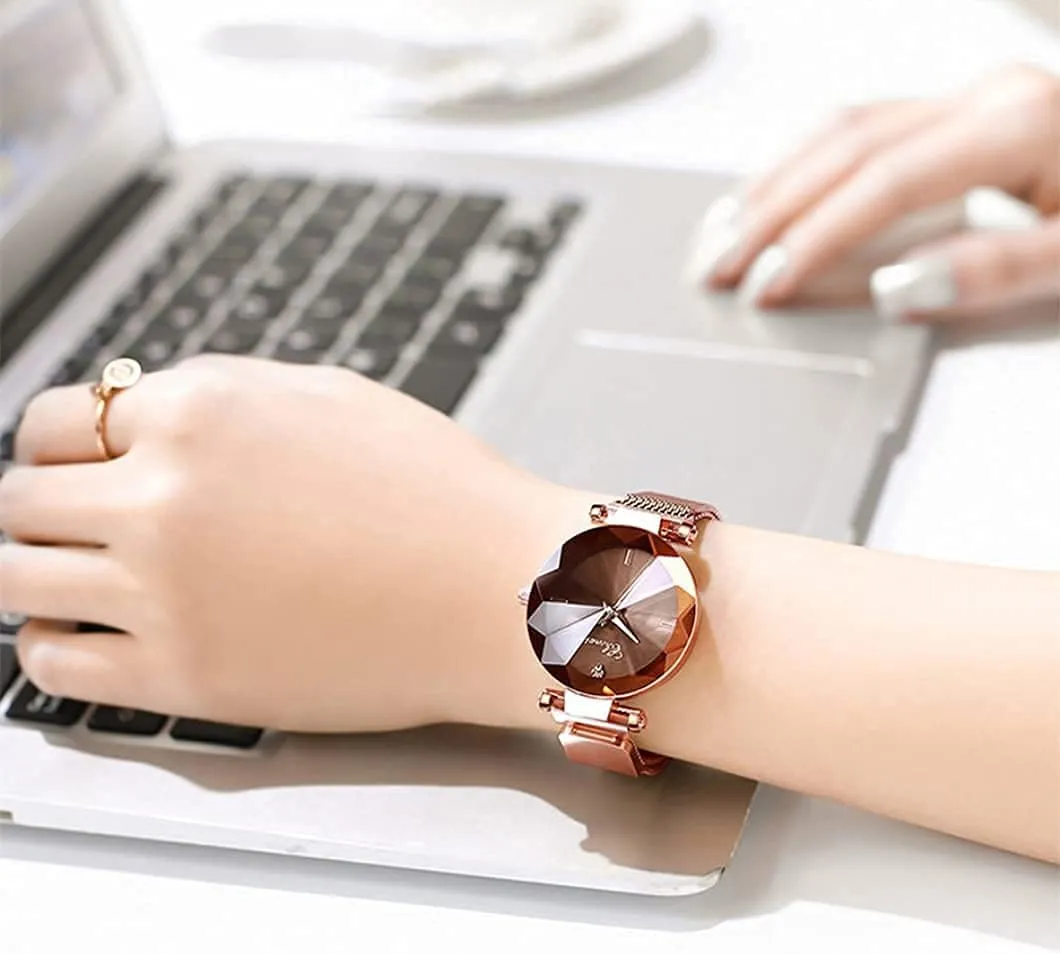 SENRUD Fashion Watches for Women Rose Gold Stainless Steel Mesh Band Watch Elegant Ladies Gifts Waterproof Wrist Watch