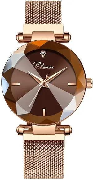 SENRUD Fashion Watches for Women Rose Gold Stainless Steel Mesh Band Watch Elegant Ladies Gifts Waterproof Wrist Watch