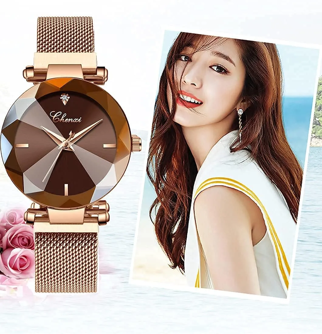 SENRUD Fashion Watches for Women Rose Gold Stainless Steel Mesh Band Watch Elegant Ladies Gifts Waterproof Wrist Watch