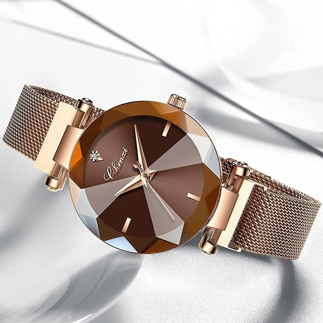 SENRUD Fashion Watches for Women Rose Gold Stainless Steel Mesh Band Watch Elegant Ladies Gifts Waterproof Wrist Watch