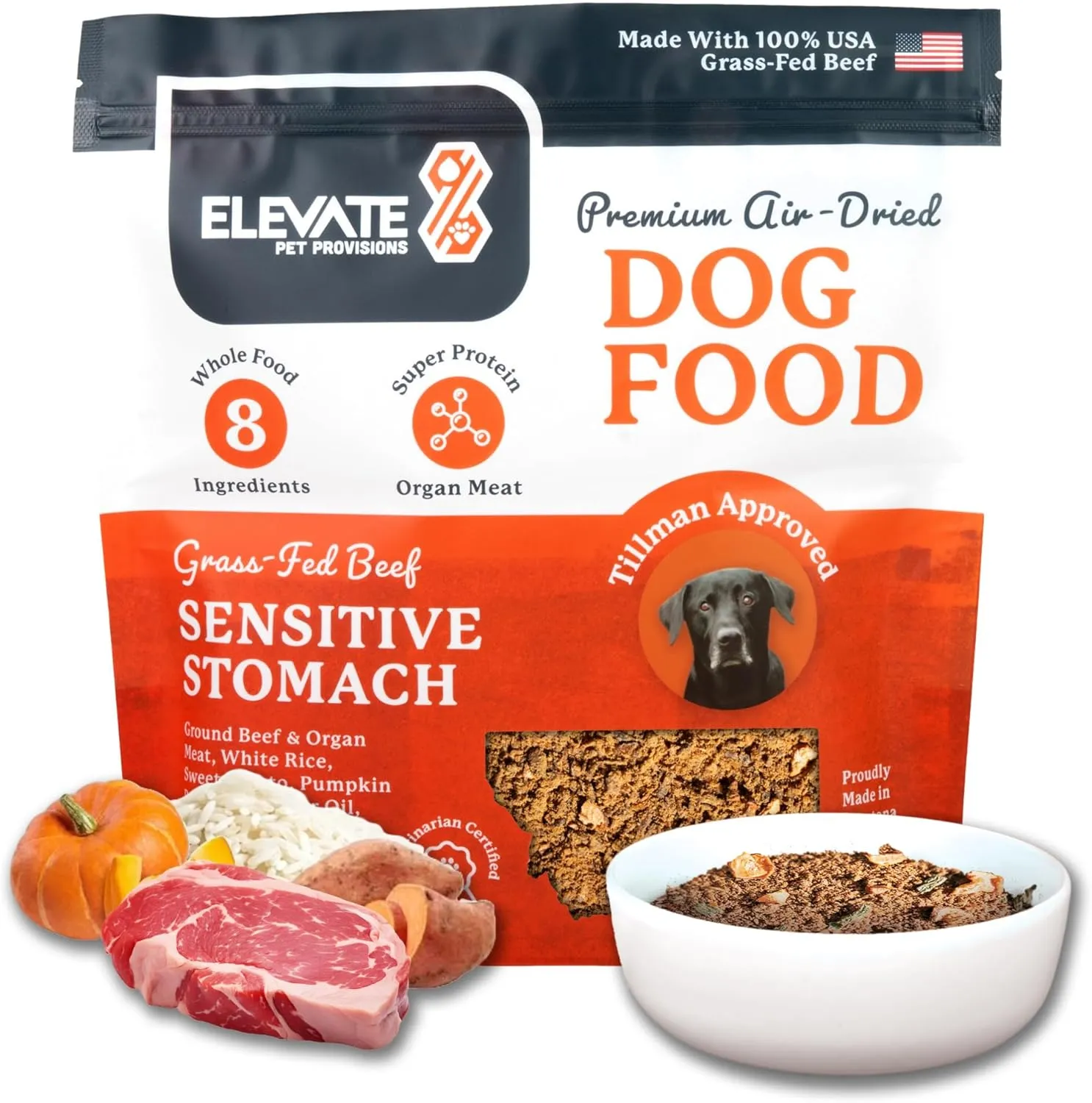 Sensitive Stomach Dog Food 3.65 lbs - 100% Human Grade Air Dried Dog Food Beef - All Natural USA Grass Fed Beef - Limited Ingredients - Dehydrated - Complete Meal or Topper - Small Dog 1 Month Supply