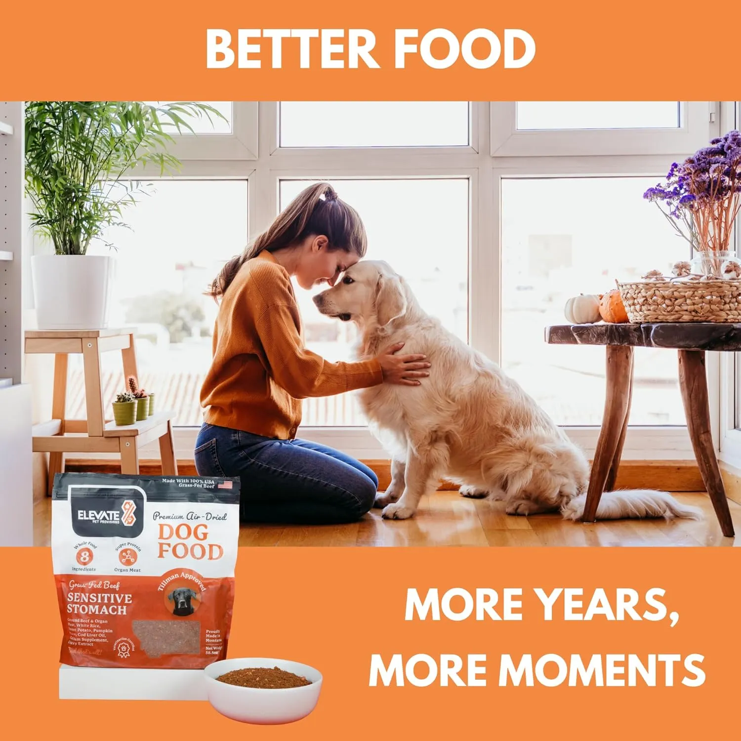 Sensitive Stomach Dog Food 3.65 lbs - 100% Human Grade Air Dried Dog Food Beef - All Natural USA Grass Fed Beef - Limited Ingredients - Dehydrated - Complete Meal or Topper - Small Dog 1 Month Supply