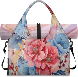 Serene Floral Haven Waterproof Gym Bag for Men Women, Sports Duffel Bag with Shoe Compartment Yoga Mat Holder, Portable Large Travel Bag for Fitness, Camping, Weekend Trips