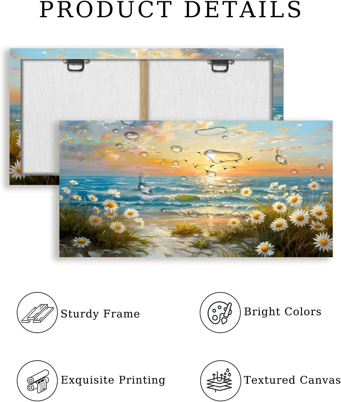 SERIMINO Large Canvas Wall Art Prints, Ocean Sunset Landscape Canvas Prints Paintings, Coastal Daisy Paintings Decor, Seaside Wildflowers Wall Decor for Bedroom Living Room Dining Room 20"X40"