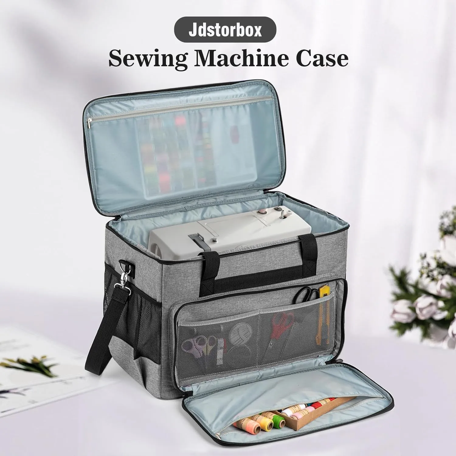 Sewing Machine Carrying Case,Sewing Accessories Organizer With Removable Padding,Tote Bag With Multiple Storage Pockets、Shoulder Strap,Craft Supplies Organizer,Travel Bag (Grey)