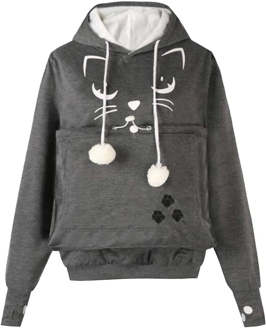 Sexyshine Women's Big Pouch Hoodie Pet Cat Dog Holder Carriers Pullover Sweatshirts