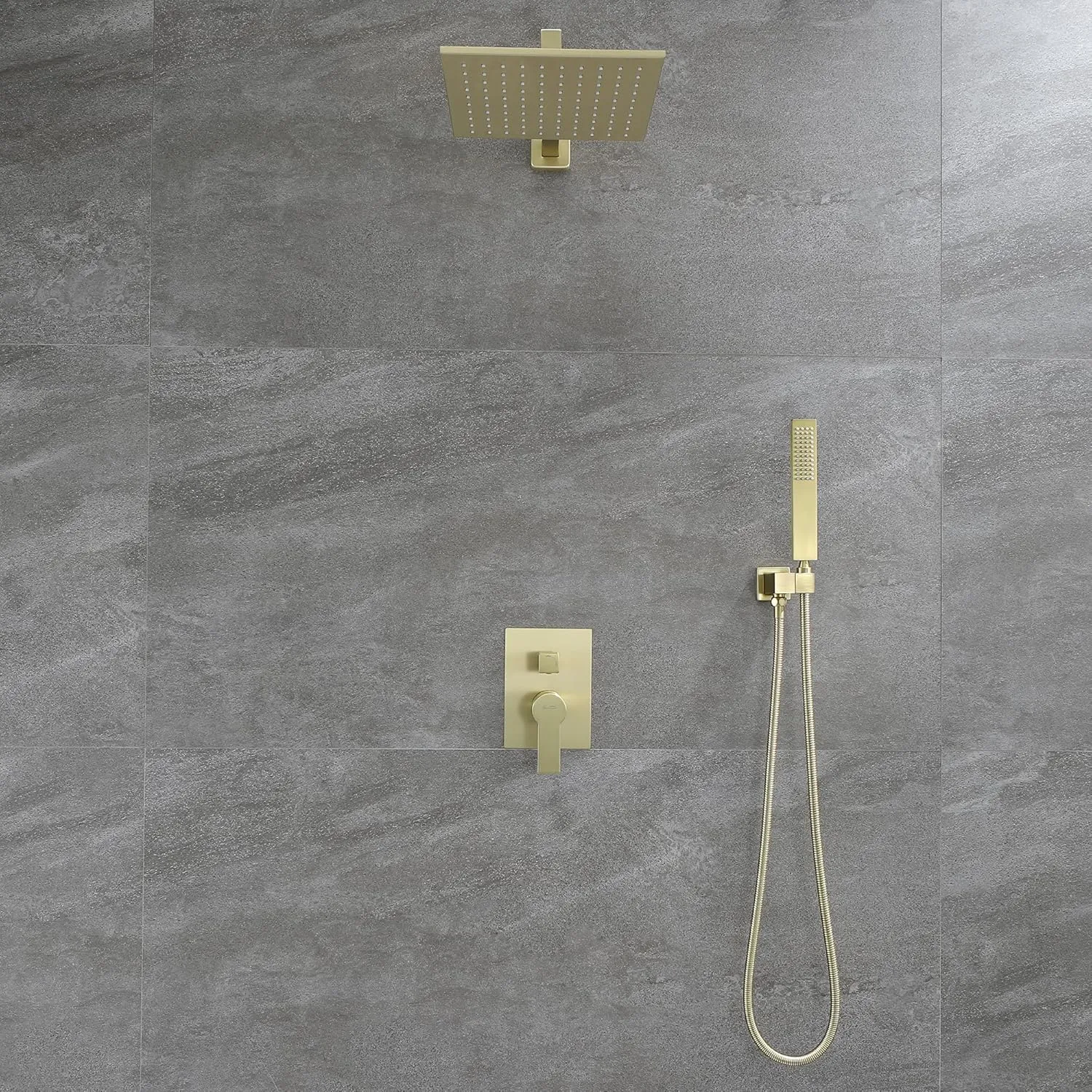 SHAMANDA Brass Rainfall Shower System, Luxuly Bathroom Shower Faucet Combo Set Brushed Gold(Including Rough-In Valve Body and Trim), L70001-3