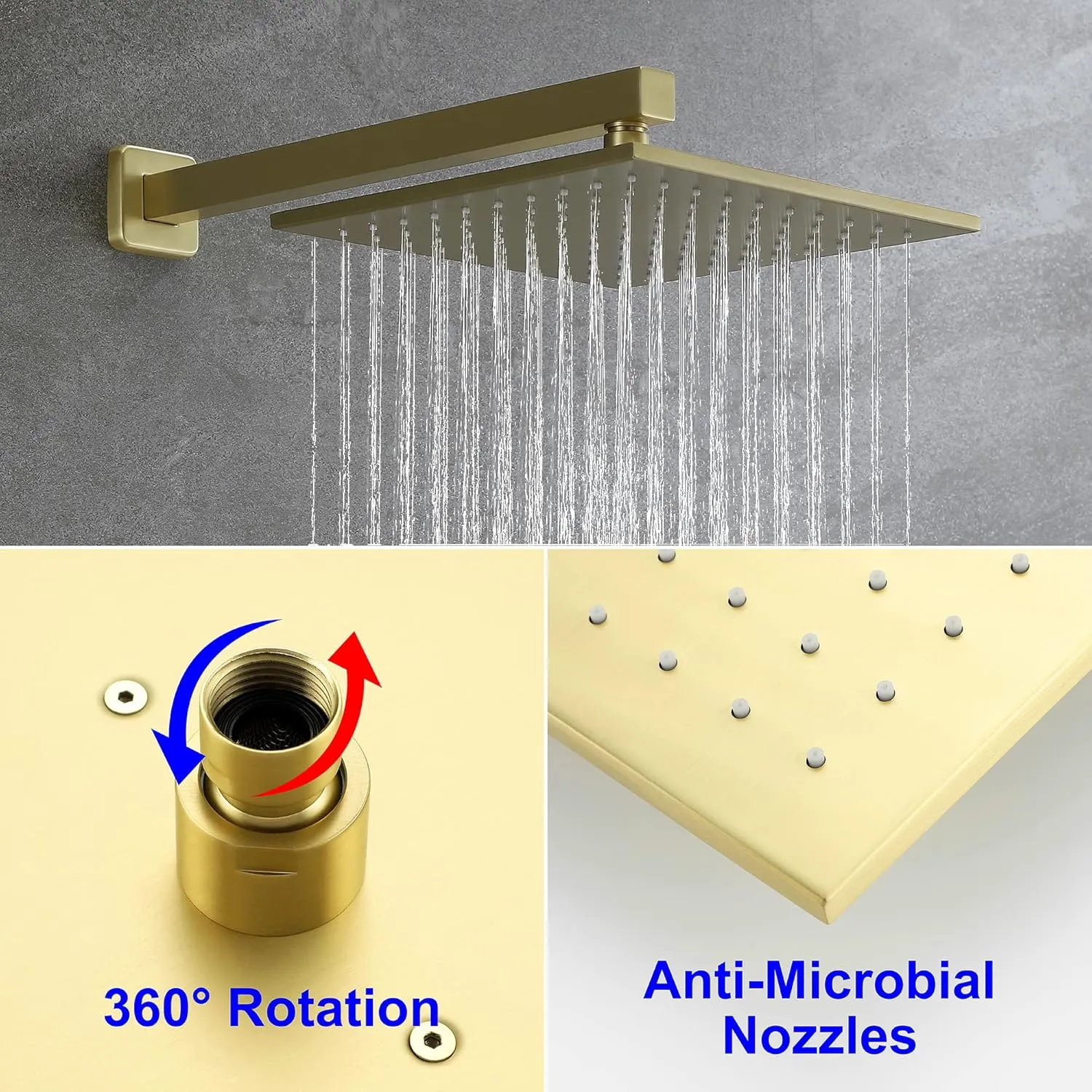 SHAMANDA Brass Rainfall Shower System, Luxuly Bathroom Shower Faucet Combo Set Brushed Gold(Including Rough-In Valve Body and Trim), L70001-3