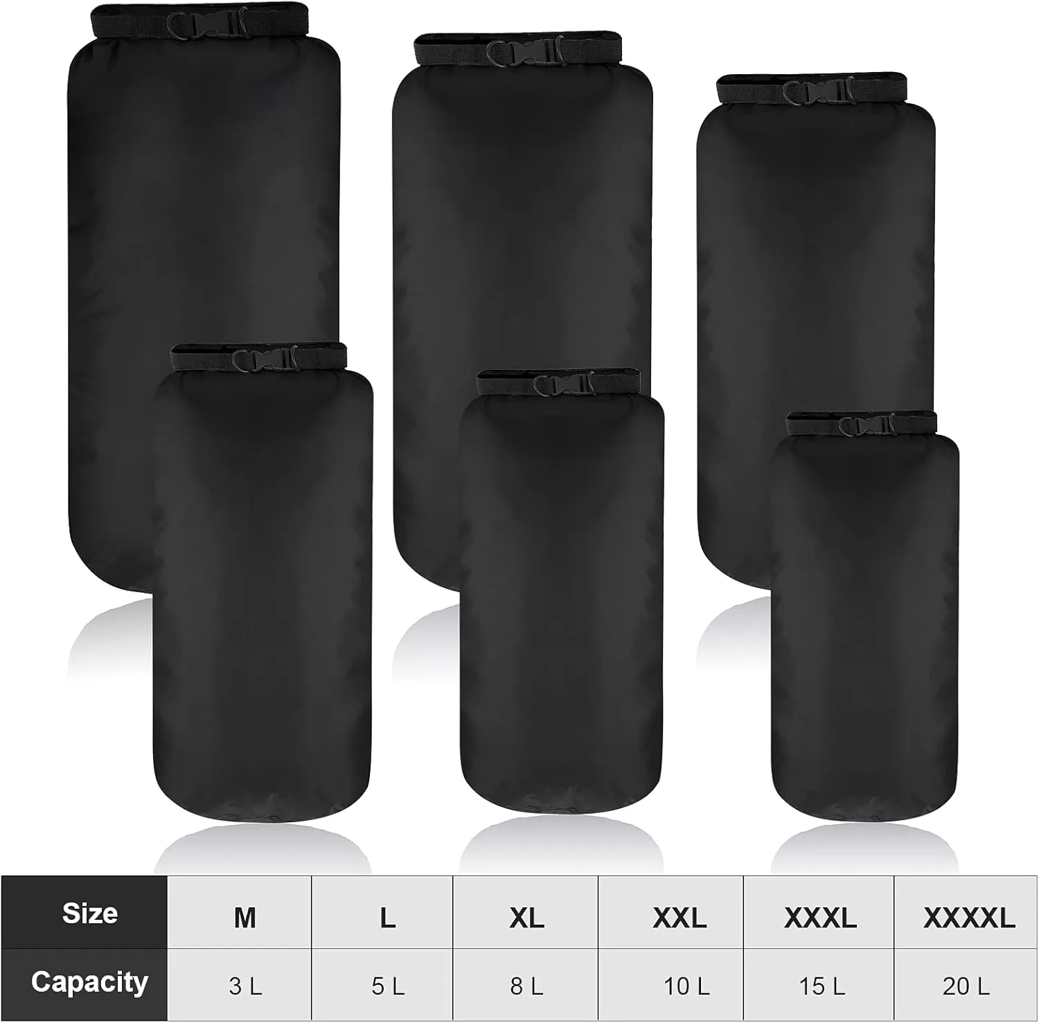 Shappy 6 Pcs Waterproof Dry Bag Set Dry Sacks Lightweight Airtight Combo Set with 20 L 15 L 10 L 8 L 5 L 3 L Sacks and Long Adjustable Shoulder Strap for Boating Hiking Camping