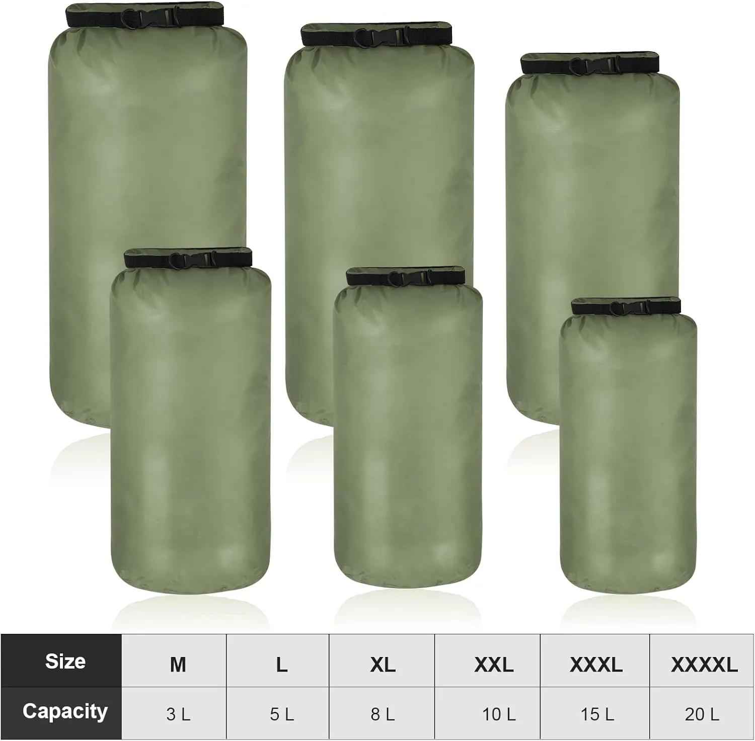 Shappy 6 Pcs Waterproof Dry Bag Set Dry Sacks Lightweight Airtight Combo Set with 20 L 15 L 10 L 8 L 5 L 3 L Sacks and Long Adjustable Shoulder Strap for Boating Hiking Camping