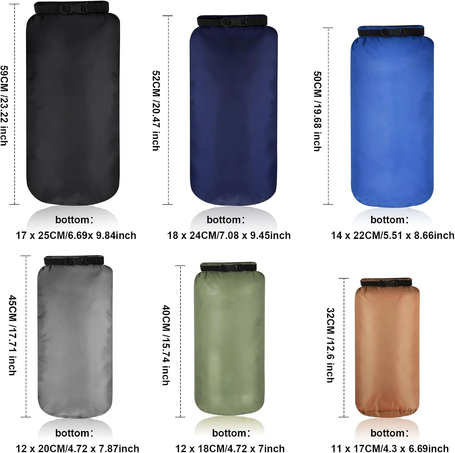 Shappy 6 Pcs Waterproof Dry Bag Set Dry Sacks Lightweight Airtight Combo Set with 20 L 15 L 10 L 8 L 5 L 3 L Sacks and Long Adjustable Shoulder Strap for Boating Hiking Camping
