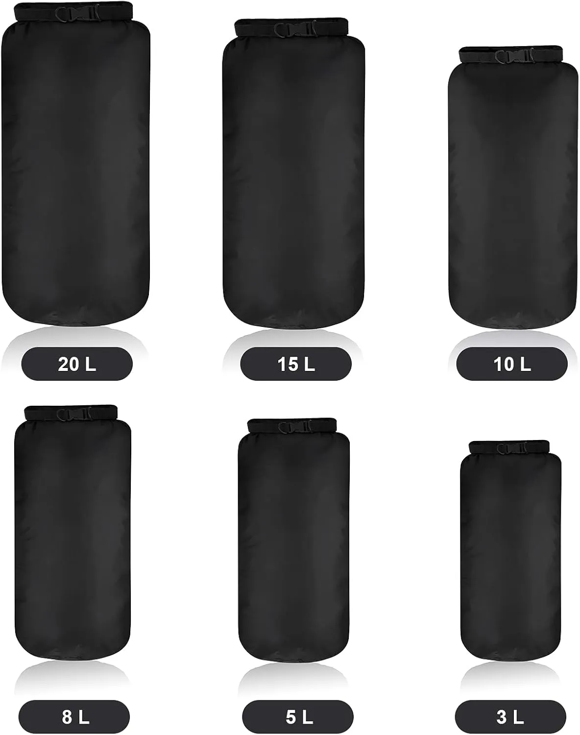 Shappy 6 Pcs Waterproof Dry Bag Set Dry Sacks Lightweight Airtight Combo Set with 20 L 15 L 10 L 8 L 5 L 3 L Sacks and Long Adjustable Shoulder Strap for Boating Hiking Camping