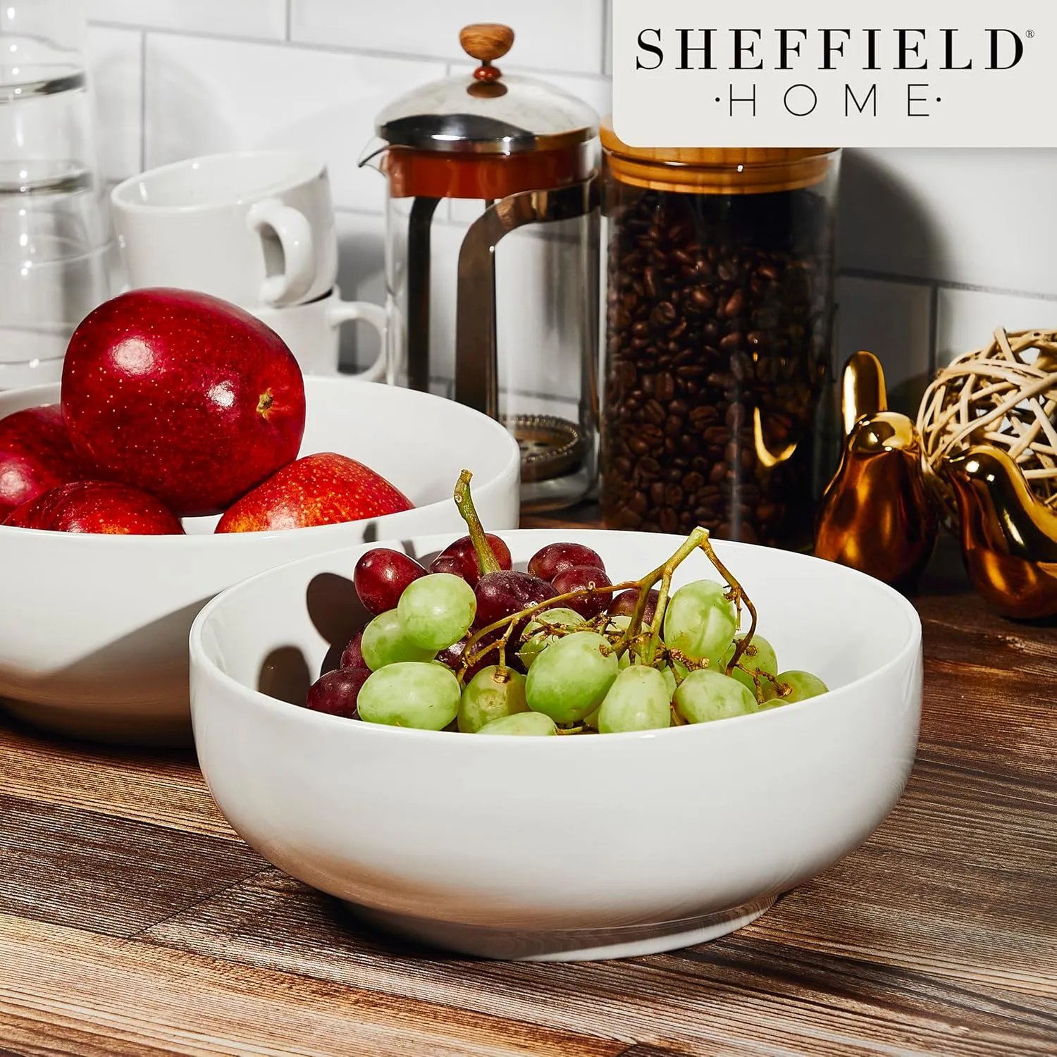 Sheffield Home Large Stoneware Serving Bowl Set - 86oz Capacity 9.5" Large Serving Bowls for Salad, Pasta, Mixing - Dishwasher and Microwave Safe Ceramic - White