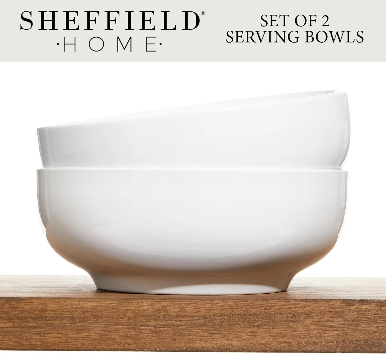 Sheffield Home Large Stoneware Serving Bowl Set - 86oz Capacity 9.5" Large Serving Bowls for Salad, Pasta, Mixing - Dishwasher and Microwave Safe Ceramic - White