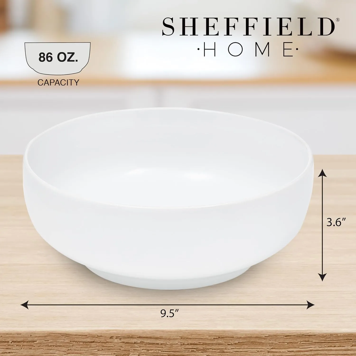 Sheffield Home Large Stoneware Serving Bowl Set - 86oz Capacity 9.5" Large Serving Bowls for Salad, Pasta, Mixing - Dishwasher and Microwave Safe Ceramic - White