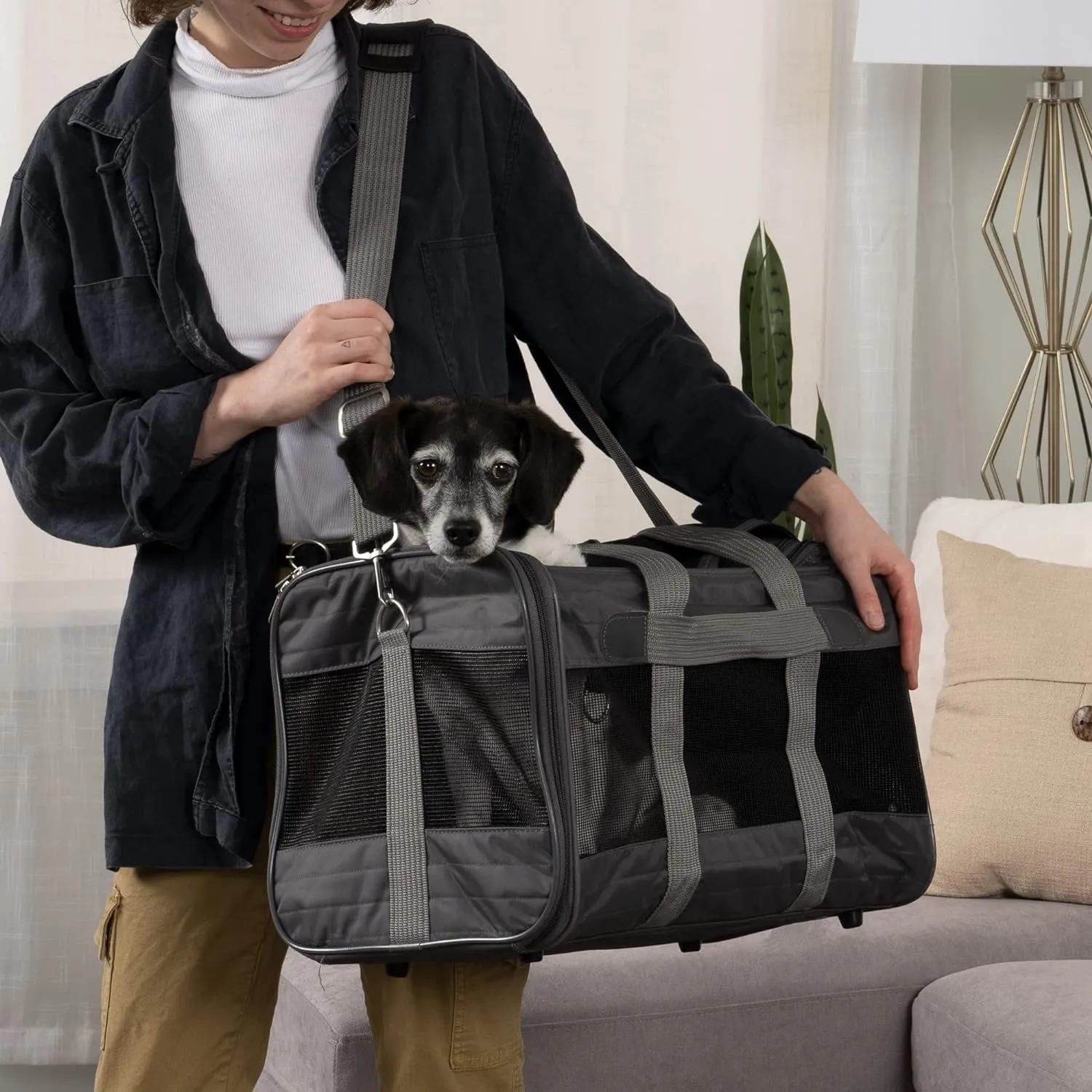 Sherpa Original Deluxe Travel Pet Carrier, Airline Approved - Charcoal Gray, Large