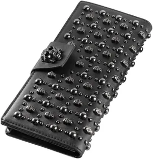 Shinywear Women's Black Long Skull Studded Purses Genuine Leather Card Holder Wallet