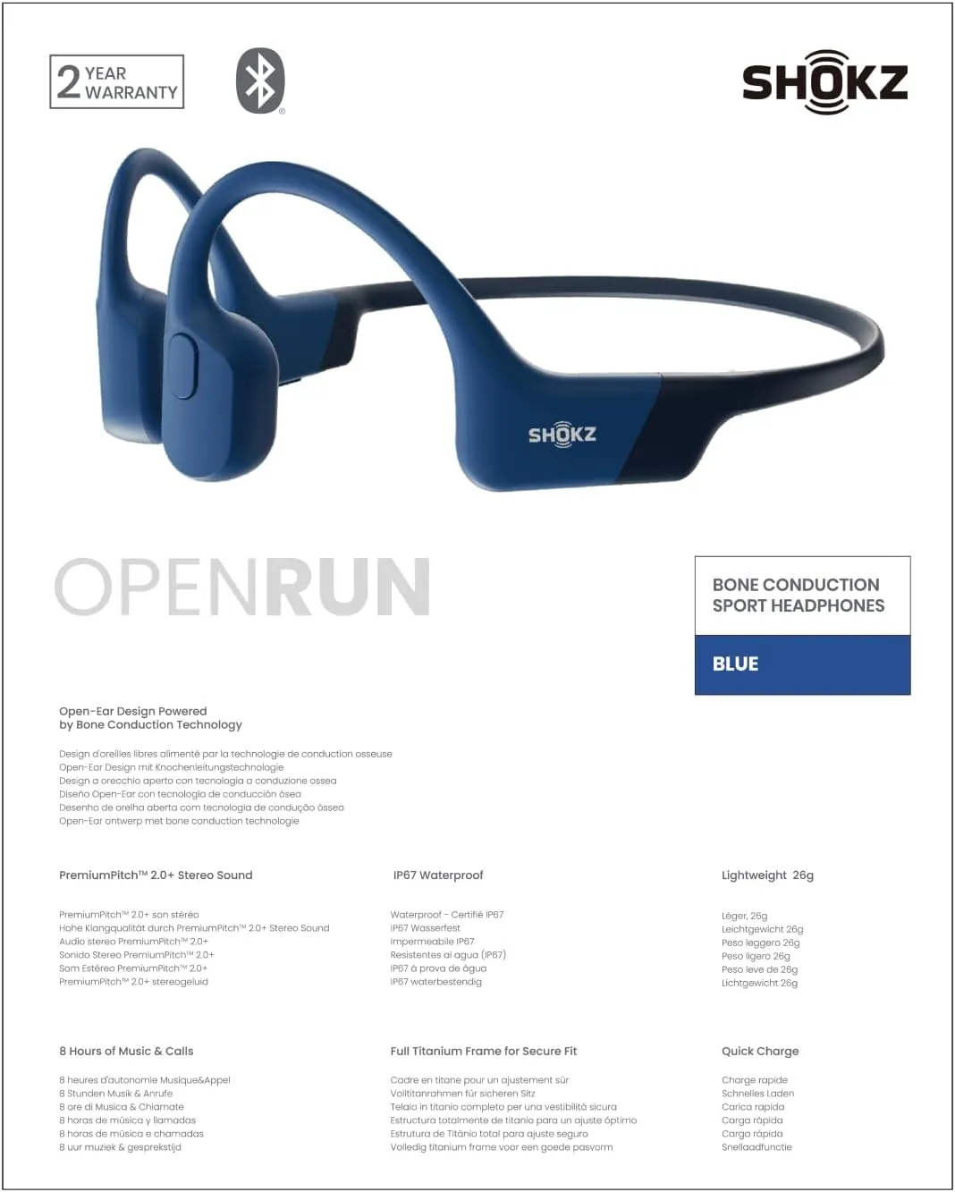 SHOKZ OpenRun (AfterShokz Aeropex) - Open-Ear Bluetooth Bone Conduction Sport Headphones - Sweat Resistant Wireless Earphones for Workouts and Running - Built-in Mic, with Headband