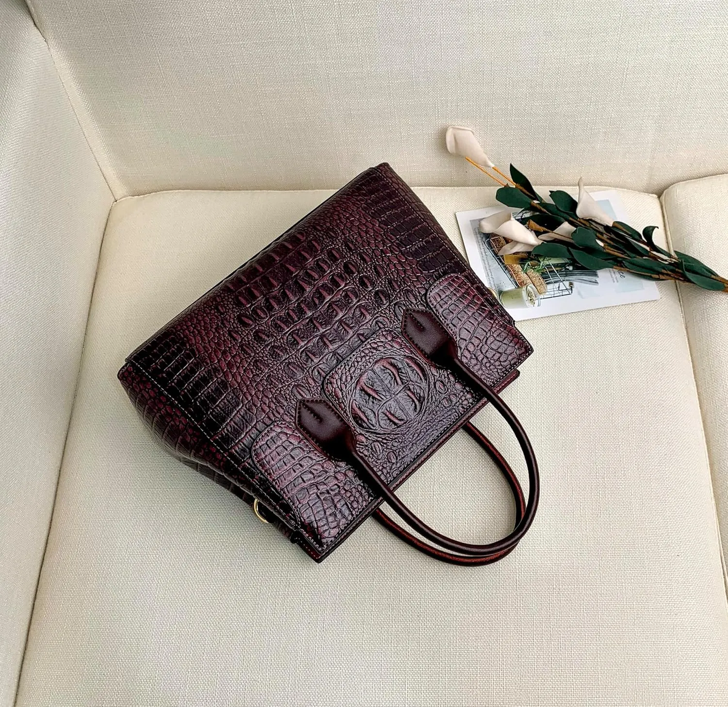 Shoulder Sling Tote Handbag For Women Retro Crocodile Top Handle Shoulder Bag