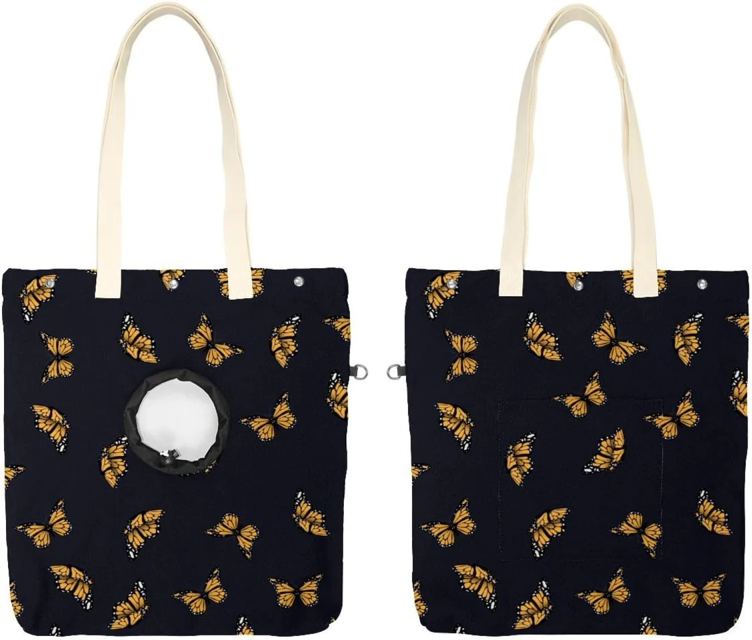 Show Head Pet Canvas Shoulder Bag, Butterfly on Black Background Pet Out Bag, Outcrop, Pet Out Shoulder Bag.
