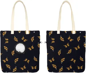 Show Head Pet Canvas Shoulder Bag, Butterfly on Black Background Pet Out Bag, Outcrop, Pet Out Shoulder Bag.