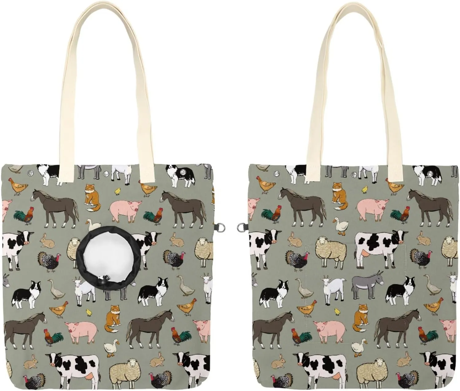 Show Head Pet Canvas Shoulder Bag, Farm Animals Pig Cow Pet Out Bag, Outcrop, Pet Out Shoulder Bag.
