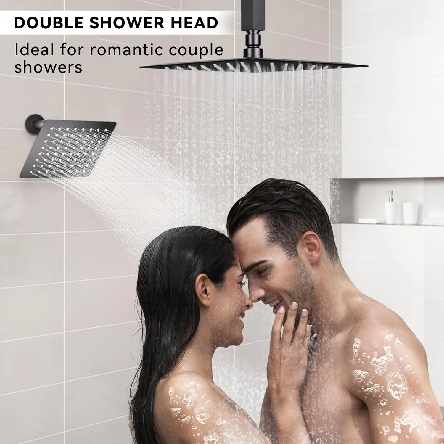 Shower Faucet Set Matte Black Shower System,12" Ceiling Rainfall Shower and 8" Wall Mount Rain Shower with 2 in 1 Handhled, Can Use All at Once, Thermostatic Shower Set with Valve and Trim Kit