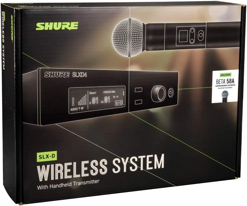 Shure SLXD24/B58 Digital Wireless Microphone System - Includes SLXD2 Handheld Transmitter with BETA 58A Vocal Mic Capsule and SLXD4 Single Channel Rack Mount Receiver | H55 Band (SLXD24/B58-H55)