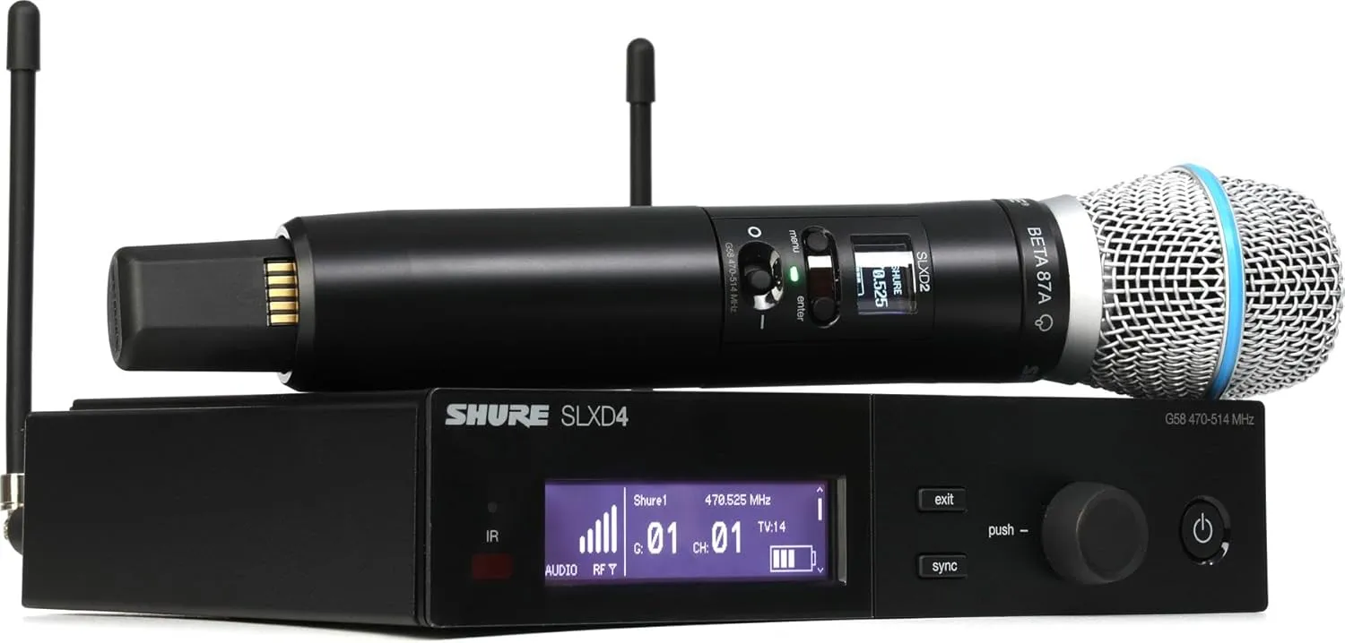 Shure SLXD24/B87A Digital Wireless Microphone System - Includes SLXD2 Handheld Transmitter with BETA 87A Vocal Mic Capsule and SLXD4 Single Channel Rack Mount Receiver | G58 Band (SLXD24/B87A-G58)
